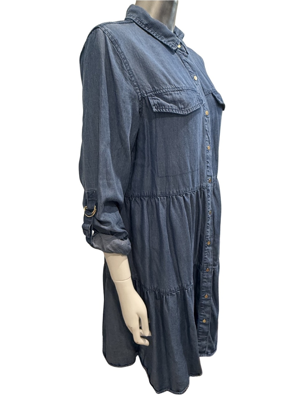 Tribal Jeans Lyocell Chambray Tiered Shirt Dress P/S Small - Picture 3 of 7